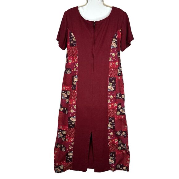 Island Attitudes L Red Patchwork Dress Fans Parasol Flora Linen Cotton Hawaii - Picture 8 of 12